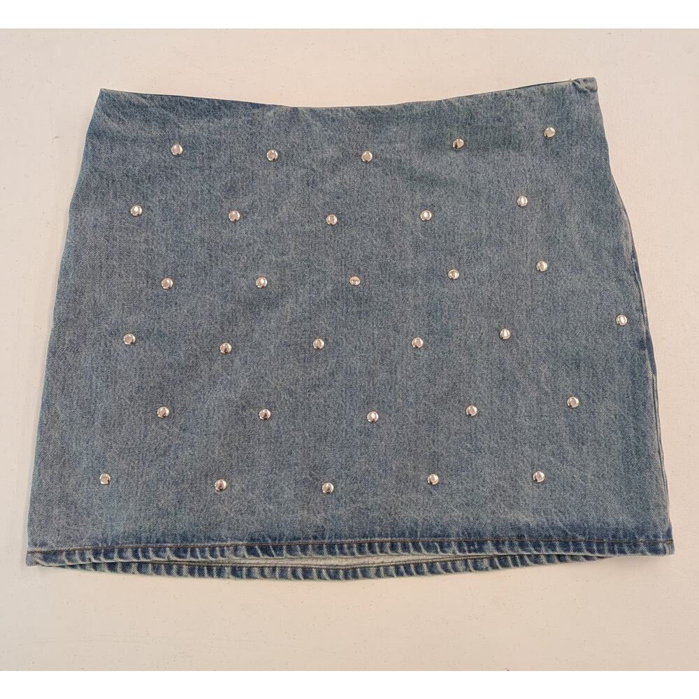 Future Collective Denim Studded Mini Skirt Blue Embellished Women’s Size 16